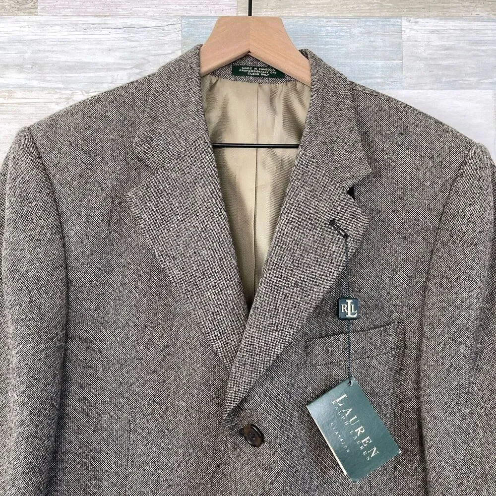 LRL Ralph Lauren Tweed Wool Sport Coat Brown Three Button Mens 42L 42 Long